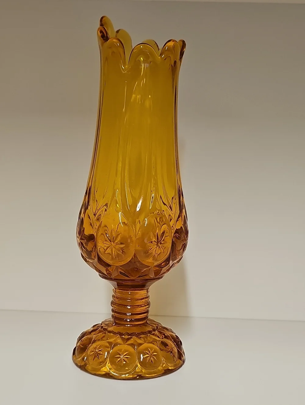 Vintage MCM Kanawha Swung Amber Glass Pedestal Vase